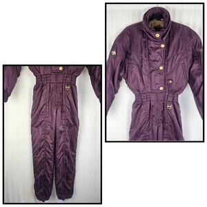DESCENTE Purple Après Ski One Piece Snowsuit VTG 80's Glam Retro Icon Women's 8